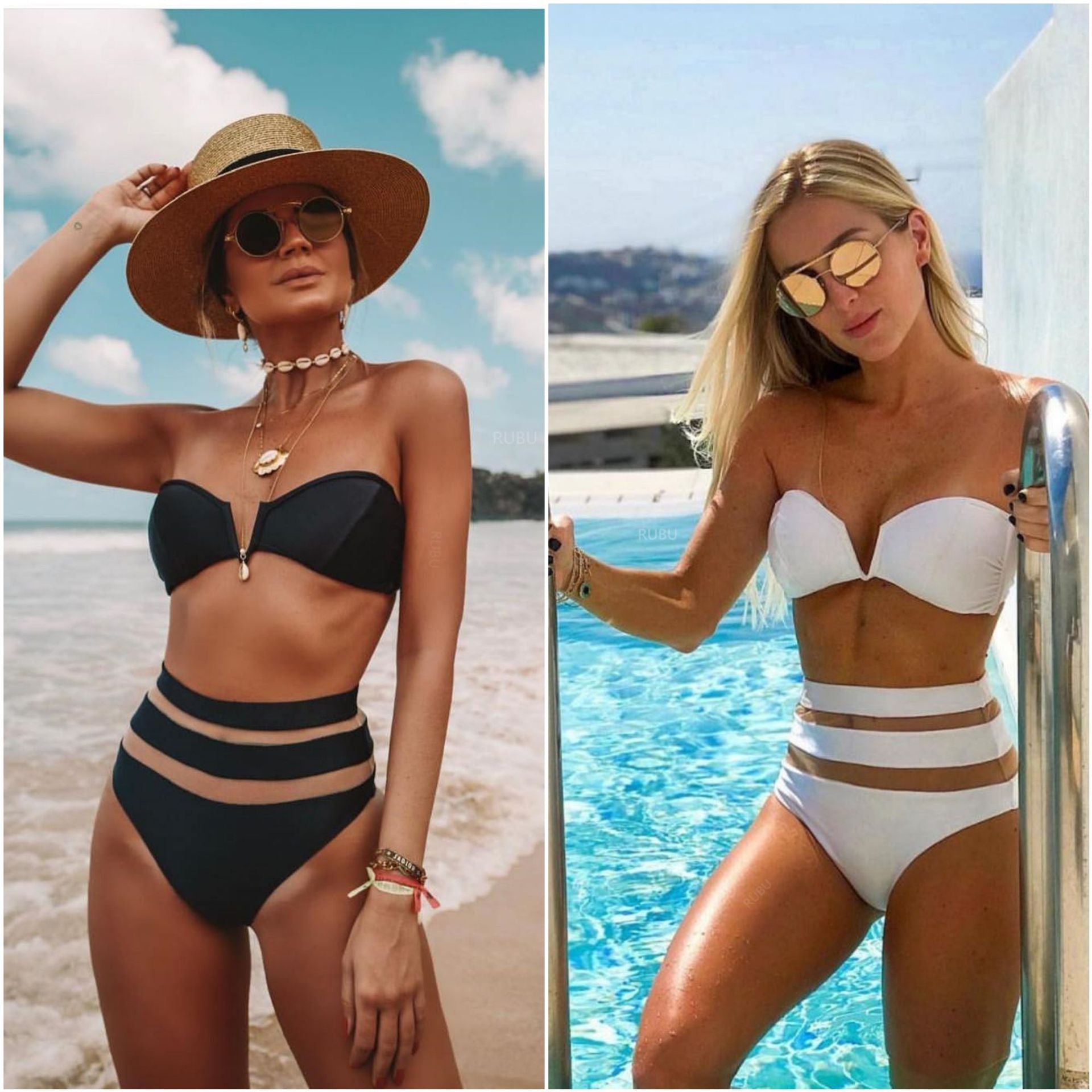 4Split Swimsuit V-neck Mesh Stitching Sexy High Waist Bikini Bikini Bella Mia