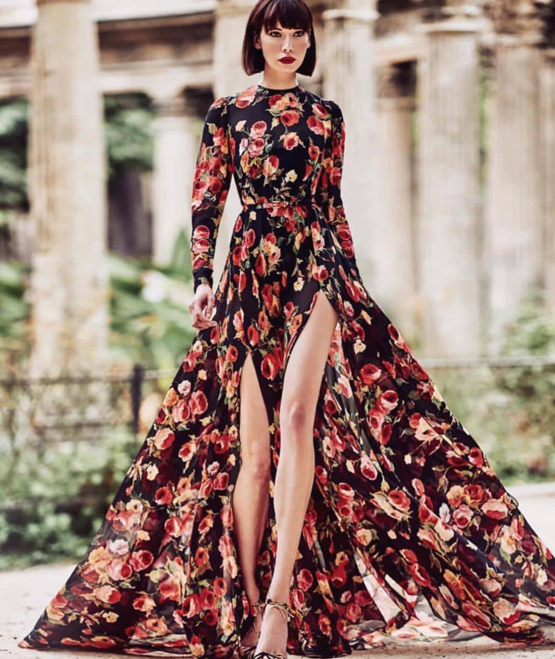 Women Clothing Print Large Swing Dress Slit Fashionable Maxi Dress Beach Dress Bella Mia