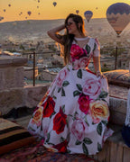 Spring Rose 3D Printing Large Swing Bead Stitching Short Sleeve Dress Bella Mia