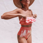 Women Seperated Swimwear Irregular Asymmetric Striped Flounce High Waist Bikini Swimsuit Bella Mia