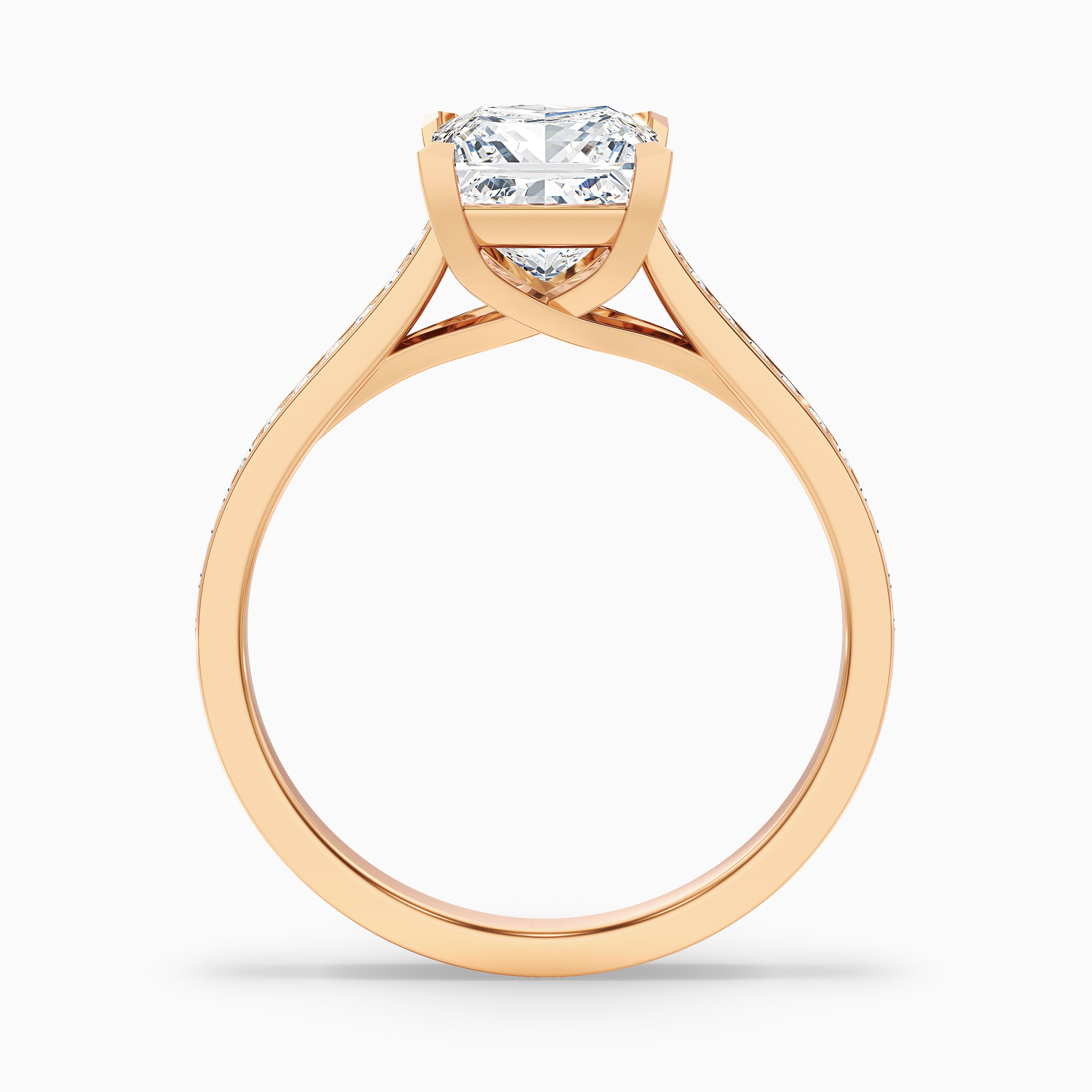 Tia 4.5 Carat Princess Cut Side Stone Pave Moissanite Engagement Ring in 18k Rose Gold