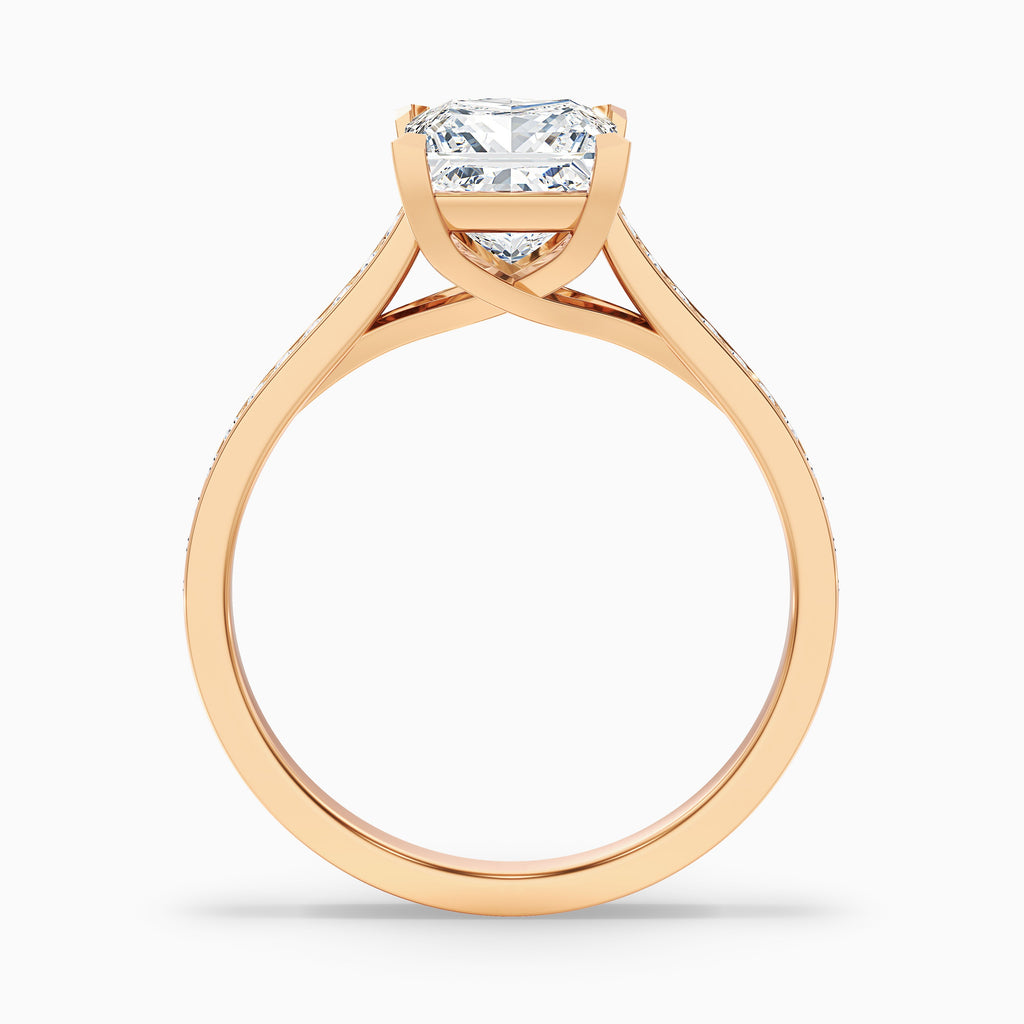Tia 2 Carat Princess Cut Side Stone Pave Moissanite Engagement Ring in 14k White Gold