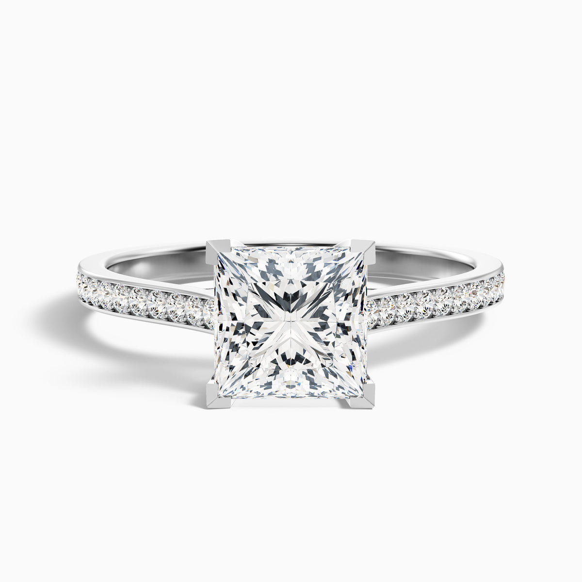 Asta 1.5 Carat Princess Cut Side Stone Pave Lab Grown Diamond Ring in 14k White Gold