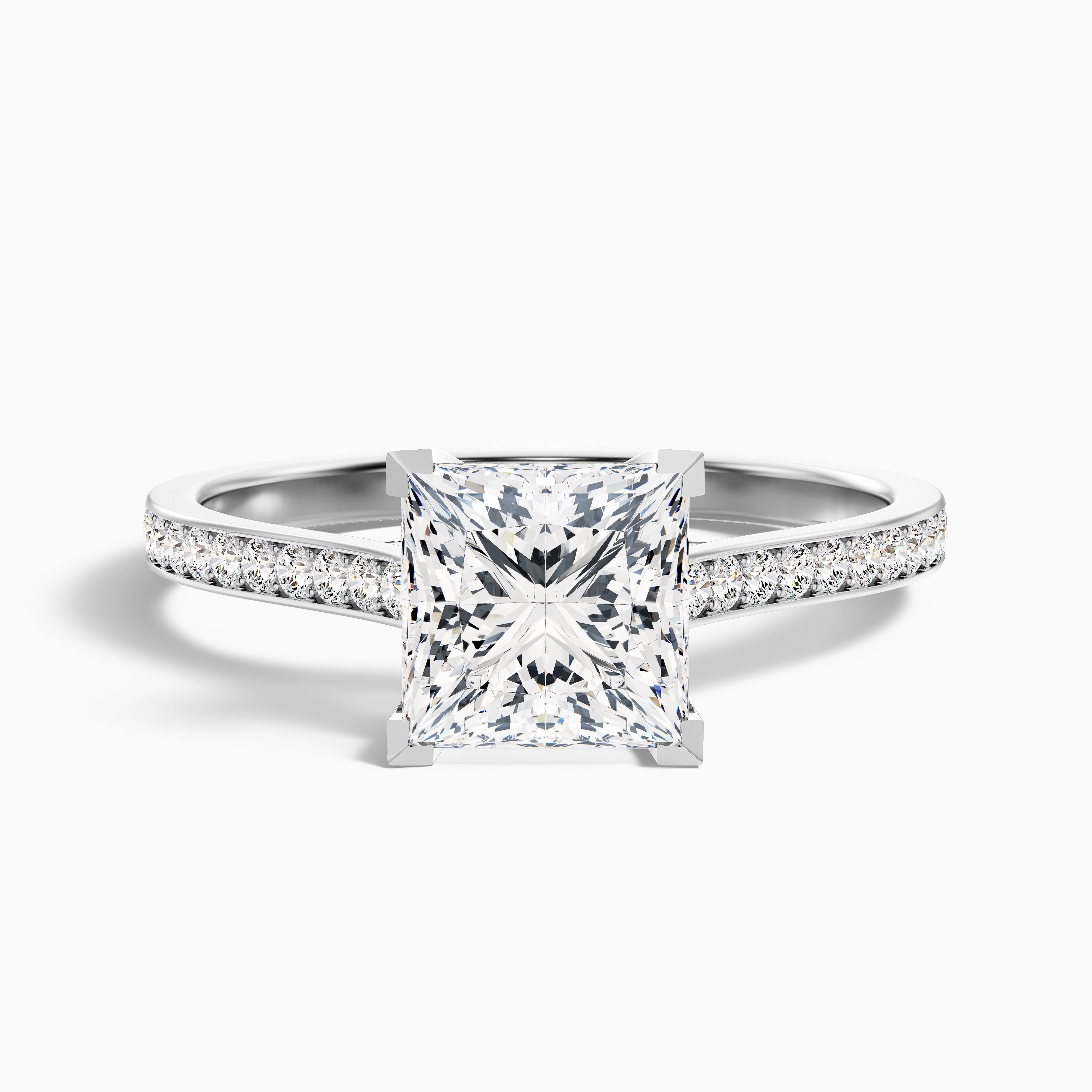 Tia 1 Carat Princess Cut Side Stone Pave Moissanite Engagement Ring in 10k White Gold