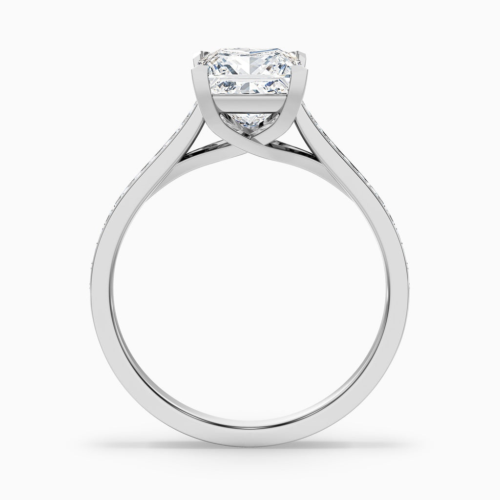 Tia 2 Carat Princess Cut Side Stone Pave Moissanite Engagement Ring in 14k White Gold