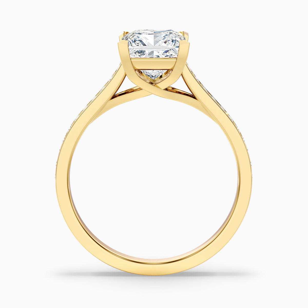 Tia 3 Carat Princess Cut Side Stone Pave Moissanite Engagement Ring in 10k White Gold