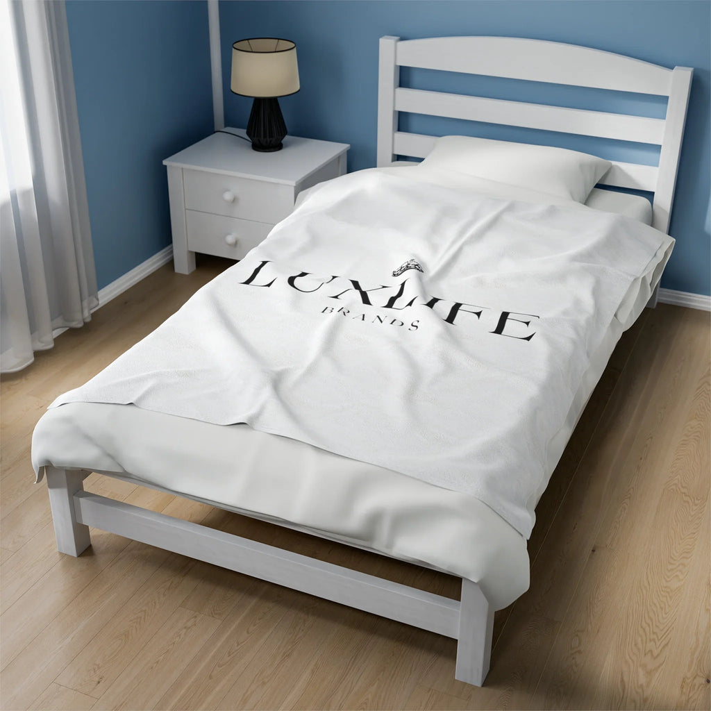 Luxlife Brands White Velveteen Plush Blanket Printify