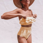 Women Seperated Swimwear Irregular Asymmetric Striped Flounce High Waist Bikini Swimsuit Bella Mia