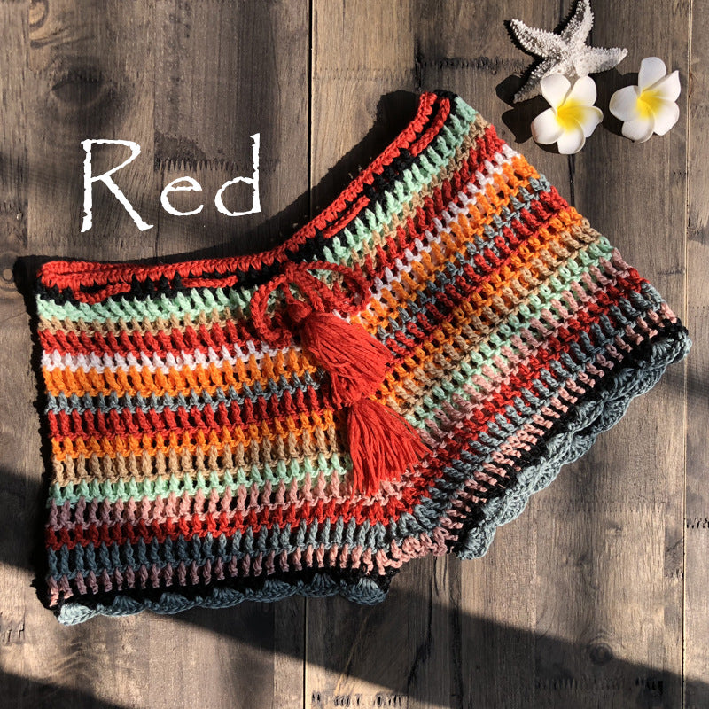 Women Split Swimsuit Women Color Striped Hand Crocheting Bikini Set Knitted Sexy Swimming Trunks Bella Mia