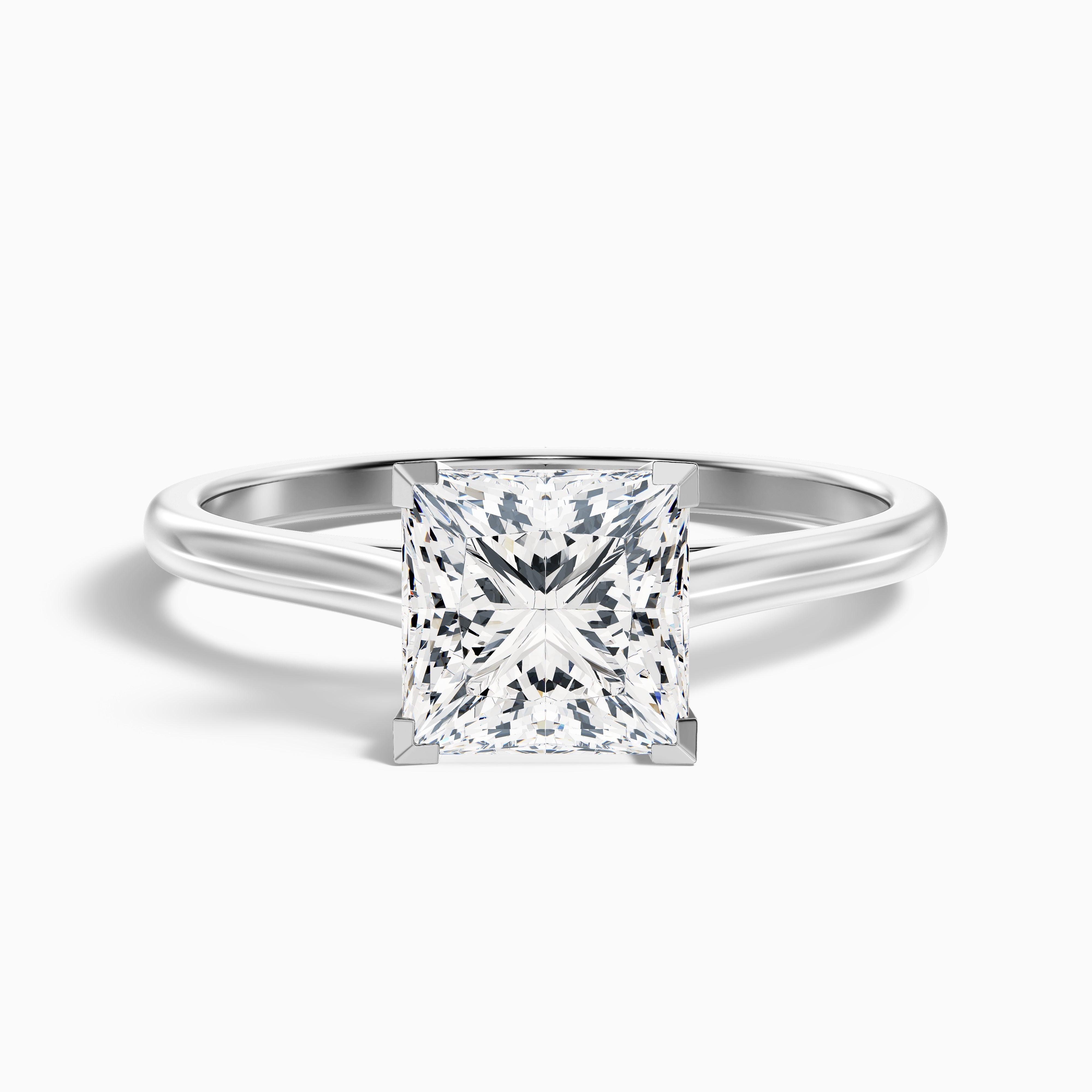 Lux 3 Carat Princess Cut Solitaire Moissanite Engagement Ring in 10k White Gold