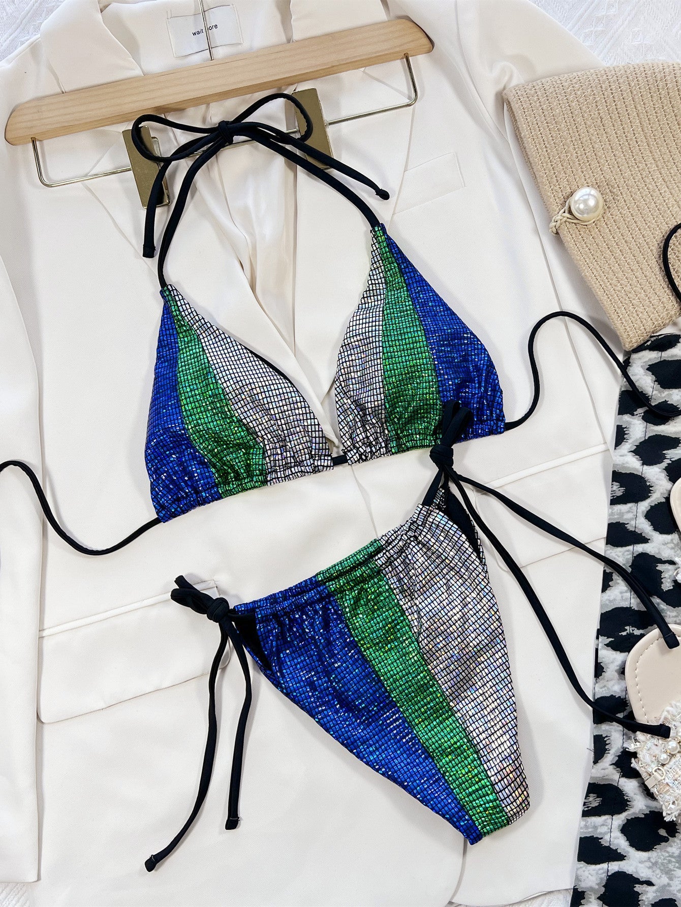 Swimsuit Solid Color Stitching Sexy Pleated Hollow Out Cutout Bikini Bella Mia