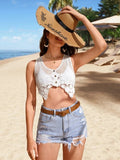 Women Summer Vacation Solid Crochet Sexy Crop Tank Top Crochet hook Bella Mia