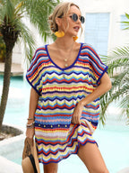 Summer Vacation Seaside Stitching Multicolor Cutout Beach Swimsuit Blouse Women Bella Mia