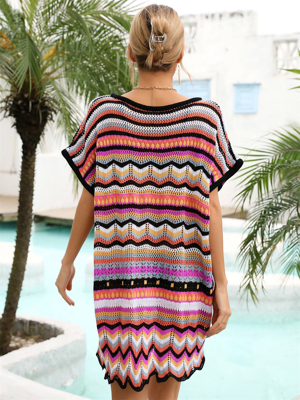 Summer Vacation Seaside Stitching Multicolor Cutout Beach Swimsuit Blouse Women Bella Mia