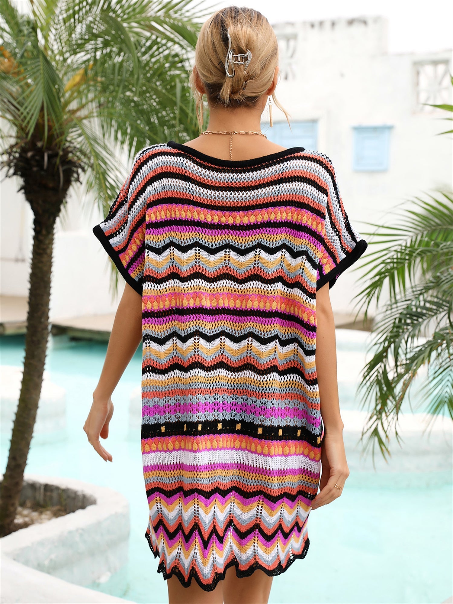 Summer Vacation Seaside Stitching Multicolor Cutout Beach Swimsuit Blouse Women Bella Mia