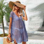 Summer Hollow Out Cutout Out Spliced Bikini Beach Dress Knitted Vacation Seaside Blouse Women Bella Mia