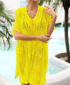 Summer Beach Cover Up Knitted Hollow Out Cutout Bikini Sun Protection Shirt Vacation Beach Cover Bella Mia
