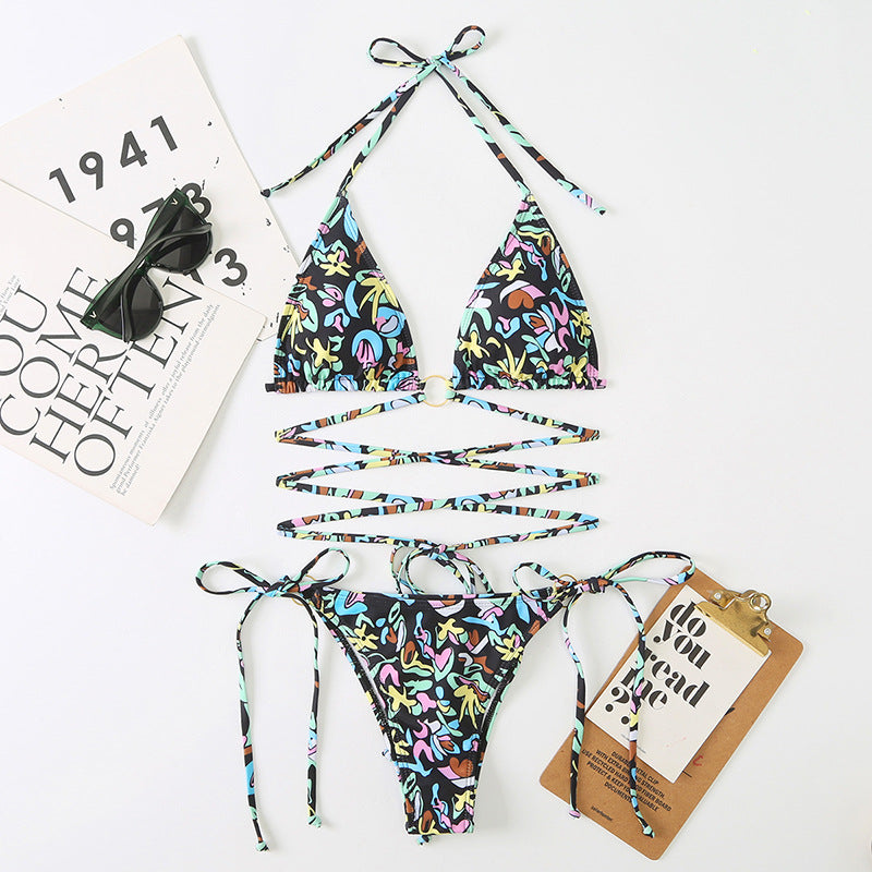 Triangle Split Lady Sexy Banded Bikini Digital Printing Multicolor Swimsuit With Shoulder Straps Swimsuit Bella Mia