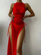 Swimsuit Women Split Three Point Solid Color Mesh Three Piece Suit Internet Celebrity Bikini Bella Mia
