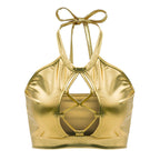 Summer Sexy Slim Fit Halter Spaghetti Straps Vest Strap Hollow Out Cutout out Bright Leather Women Clothing Bella Mia