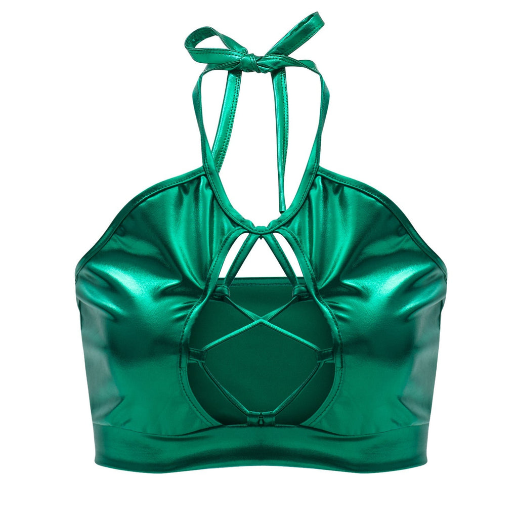 Summer Sexy Slim Fit Halter Spaghetti Straps Vest Strap Hollow Out Cutout out Bright Leather Women Clothing Bella Mia
