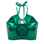 Summer Sexy Slim Fit Halter Spaghetti Straps Vest Strap Hollow Out Cutout out Bright Leather Women Clothing Bella Mia