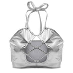 Summer Sexy Slim Fit Halter Spaghetti Straps Vest Strap Hollow Out Cutout out Bright Leather Women Clothing Bella Mia