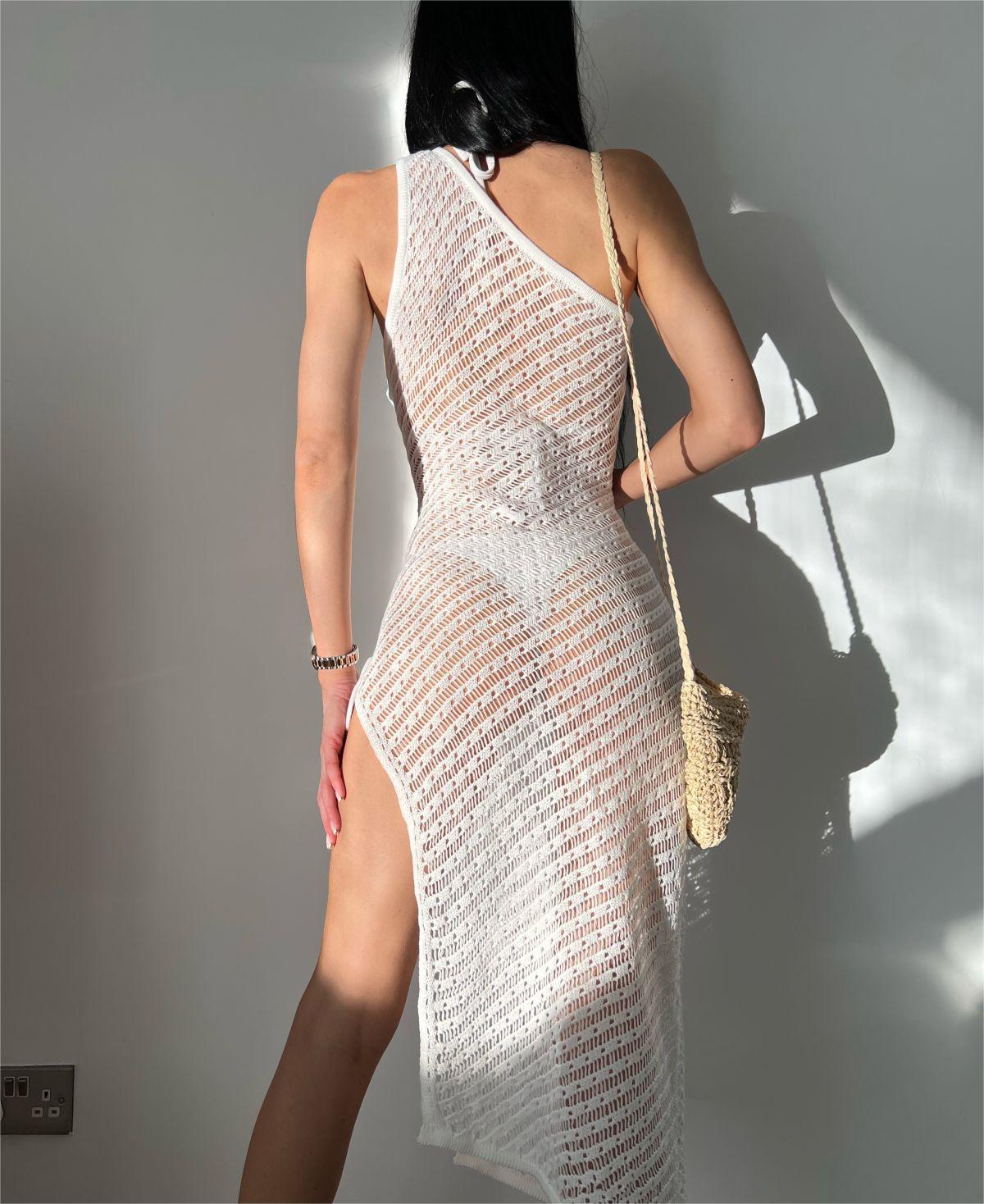 Sexy Knitted Hollow Out Split Beach Women Bikini Cover up See through Maxi Bella Mia