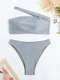 Swimsuit Women Bikini Solid Color Swimsuit Women Single Shoulder Sloping Shoulder Tube Top Bikini Bella Mia