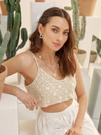 Women Summer Vacation Sleeveless Floral Crochet Solid Crop Top Crochet hook Bella Mia