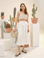 Women Summer Vacation Sleeveless Floral Crochet Solid Crop Top Crochet hook Bella Mia