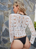 Women Summer Vacation long sleeve Floral Crochet Top Crochet hook Bella Mia