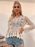 Women Summer Vacation long sleeve Floral Crochet Top Crochet hook Bella Mia