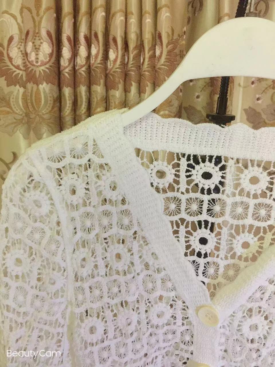 Women Summer Vacation Short Sleeve Solid Crochet Top Crochet hook Bella Mia