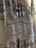 Women Summer Vacation Sleeveless Solid Tie Crochet Fringe Top Crochet hook Bella Mia