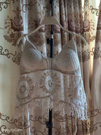 Women Summer Vacation Sleeveless Solid Tie Crochet Fringe Top Crochet hook Bella Mia