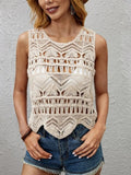 Women Summer Vacation Sleeveless Crochet Solid Top Crochet hook Bella Mia