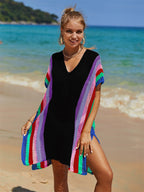 Summer Beach Cover-up Hollow Out Cutout Knitted Rainbow Holiday Bikini Cover Sun Protection Clothing Women Bella Mia
