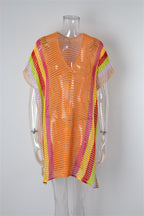 Summer Beach Cover-up Hollow Out Cutout Knitted Rainbow Holiday Bikini Cover Sun Protection Clothing Women Bella Mia