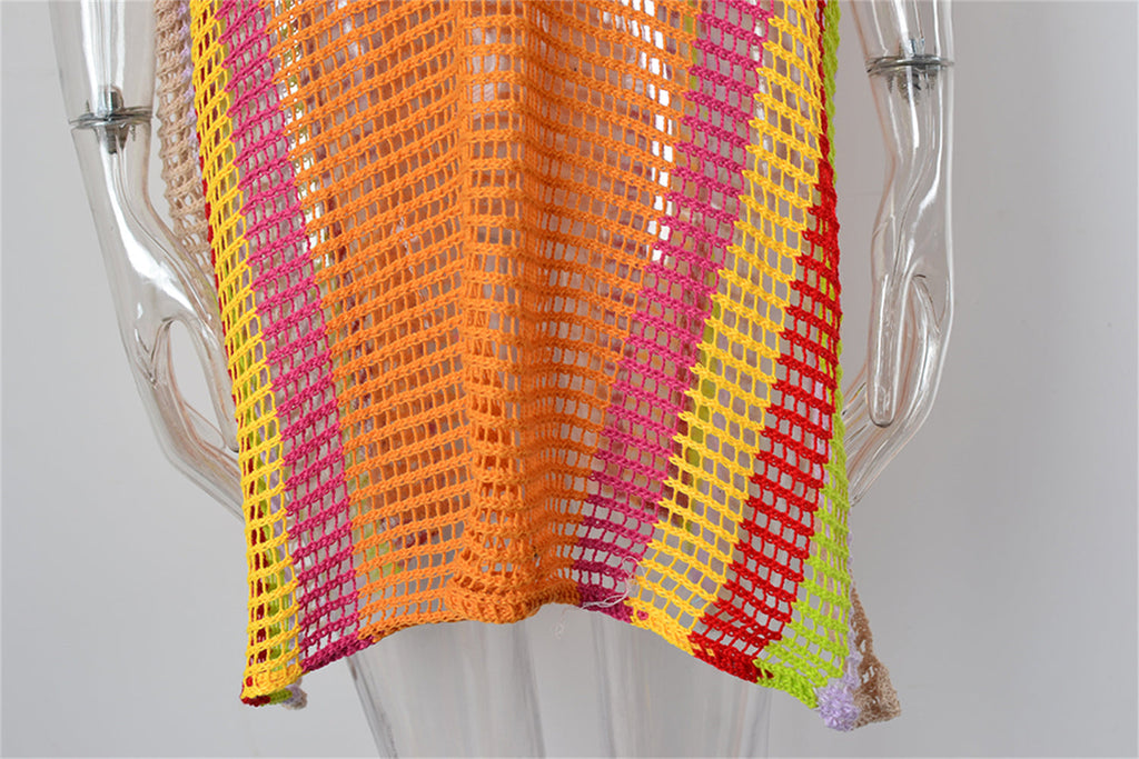 Summer Beach Cover-up Hollow Out Cutout Knitted Rainbow Holiday Bikini Cover Sun Protection Clothing Women Bella Mia