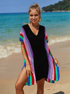 Summer Beach Cover-up Hollow Out Cutout Knitted Rainbow Holiday Bikini Cover Sun Protection Clothing Women Bella Mia