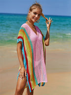 Summer Beach Cover-up Hollow Out Cutout Knitted Rainbow Holiday Bikini Cover Sun Protection Clothing Women Bella Mia