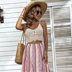 Women Summer Vacation Sleeveless Crochet Fringe Solid Crop Top Crochet hook Bella Mia