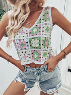 Women Summer Vacation Sleeveless Crochet Floral Crop Top Crochet hook Bella Mia