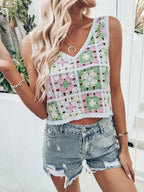Women Summer Vacation Sleeveless Crochet Floral Crop Top Crochet hook Bella Mia