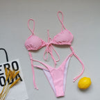 Sling Bandage Swimsuit Women Pleated Push up Drawstring Sexy Solid Color Bikini Swimsuit Bella Mia