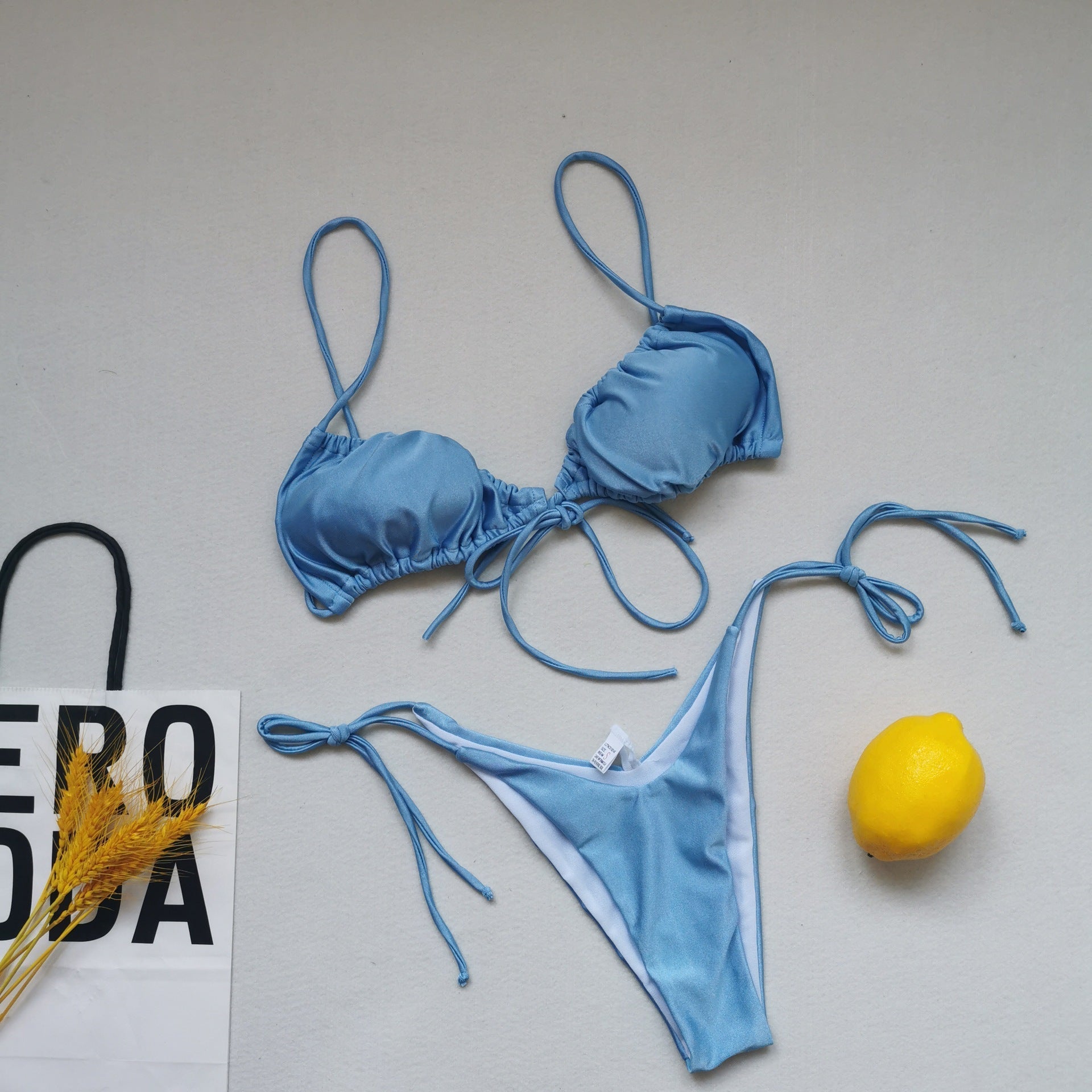 Sling Bandage Swimsuit Women Pleated Push up Drawstring Sexy Solid Color Bikini Swimsuit Bella Mia
