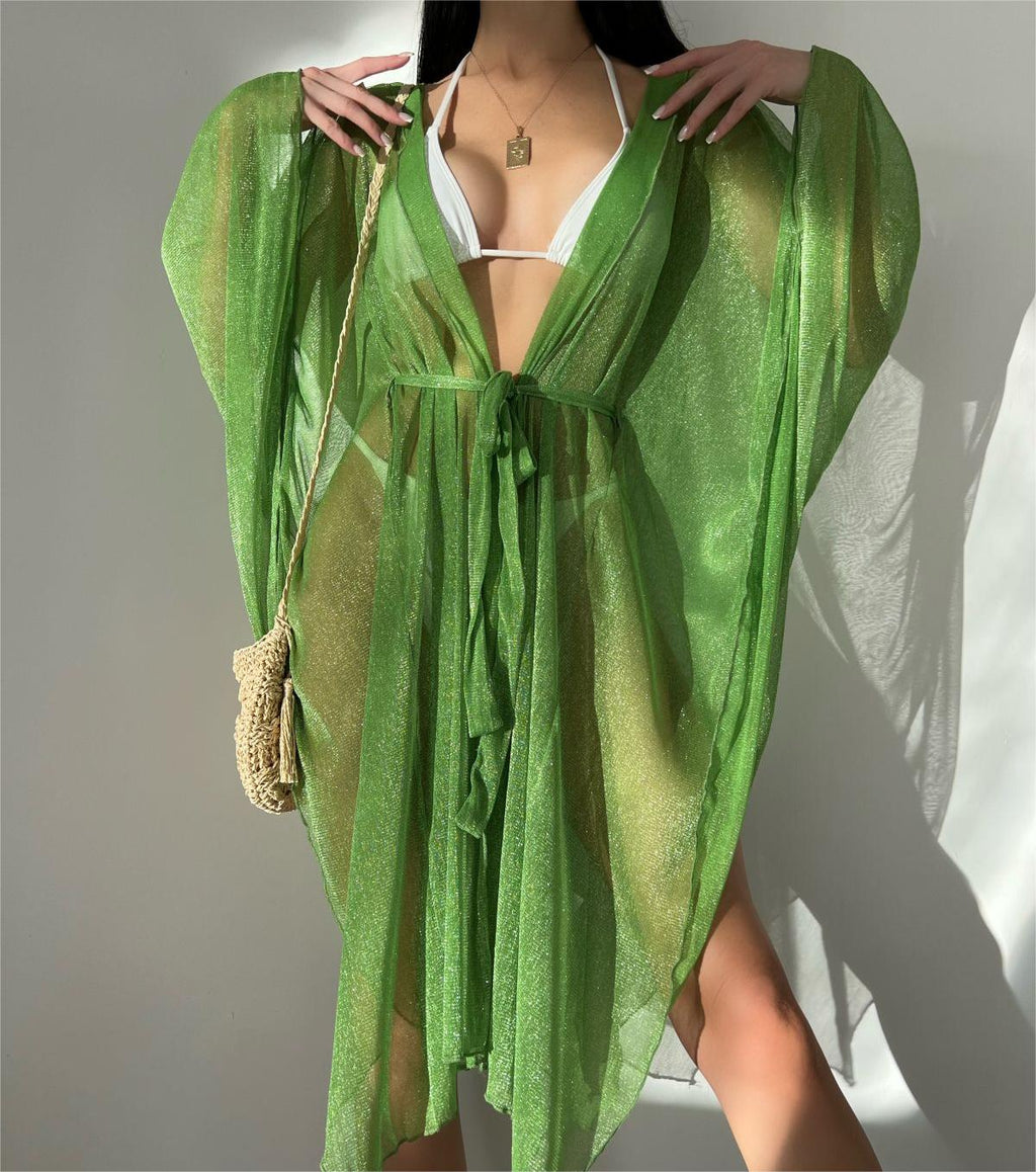 Sexy Deep V Plunge Blouse Beach Seaside Sun Protection Shirt Casual Loose Lace Up Bella Mia