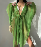 Sexy Deep V Plunge Blouse Beach Seaside Sun Protection Shirt Casual Loose Lace Up Bella Mia