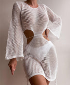 Sexy Hollow Out Cutout Out Beach Knitted Long Sleeved Bikini Casual Vacation Sun Protection Dress Bella Mia
